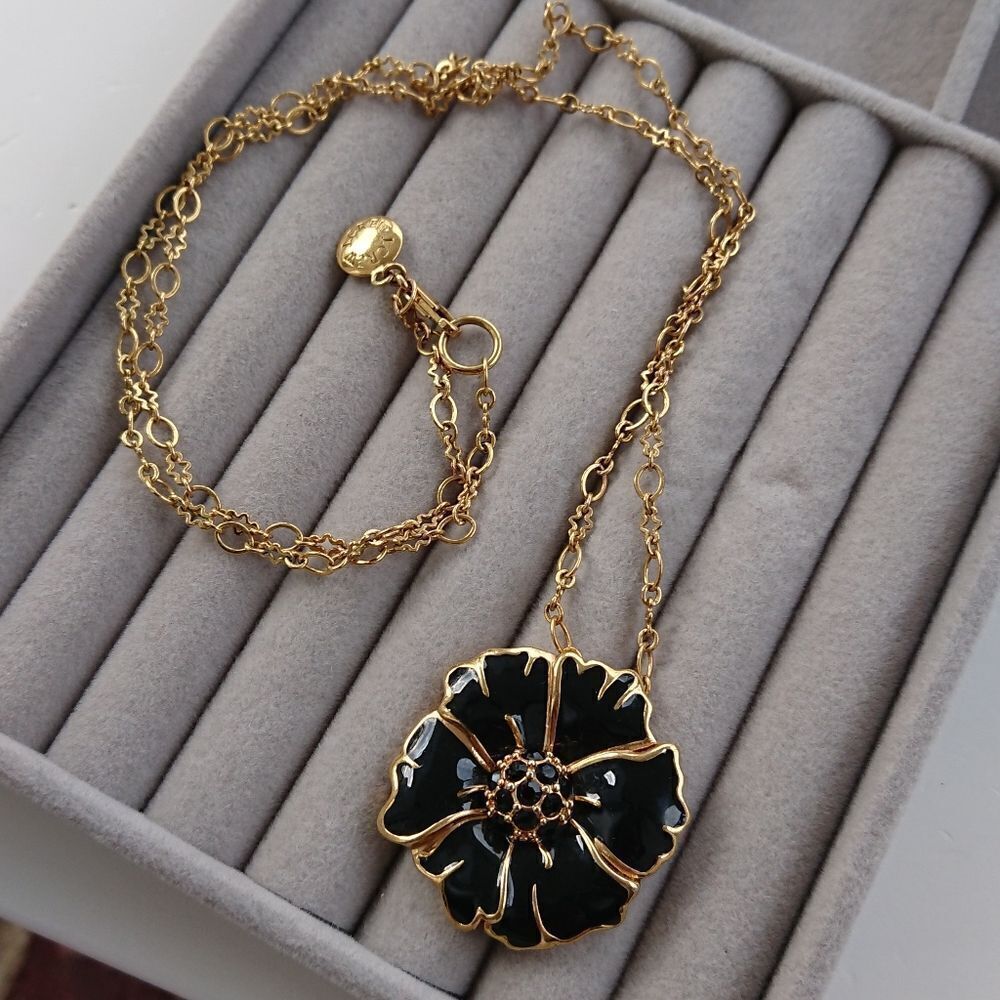 J Crew Black & Gold Flower Necklace